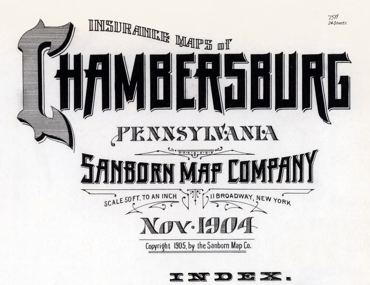 1904 Town Map of Chambersburg Franklin County Pennsylvania