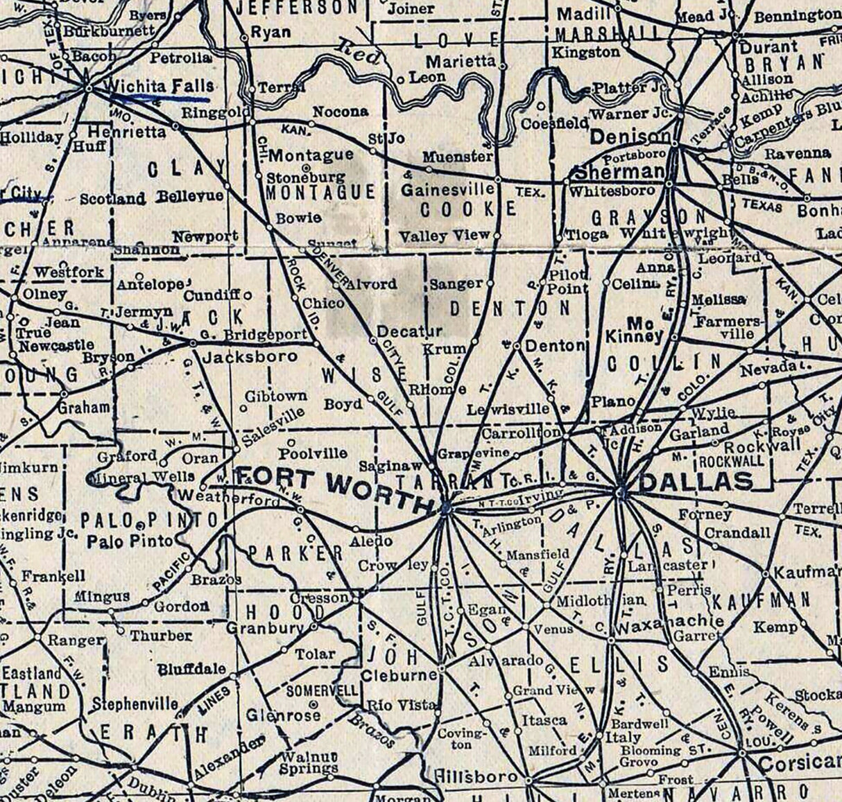 1910 Map of Texas and Oklahoma Railways