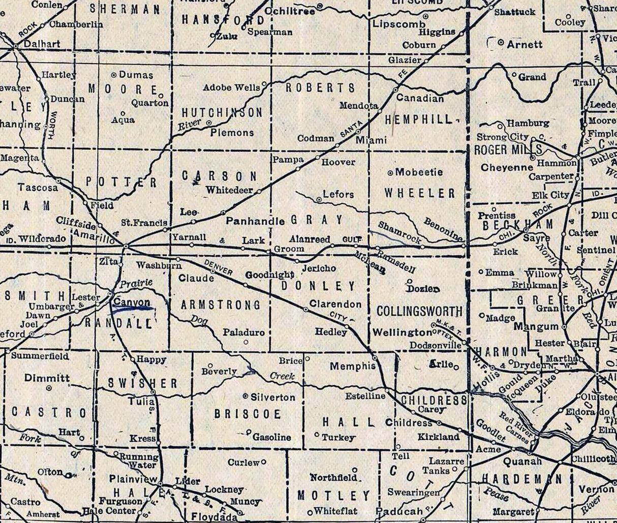 1910 Map of Texas and Oklahoma Railways