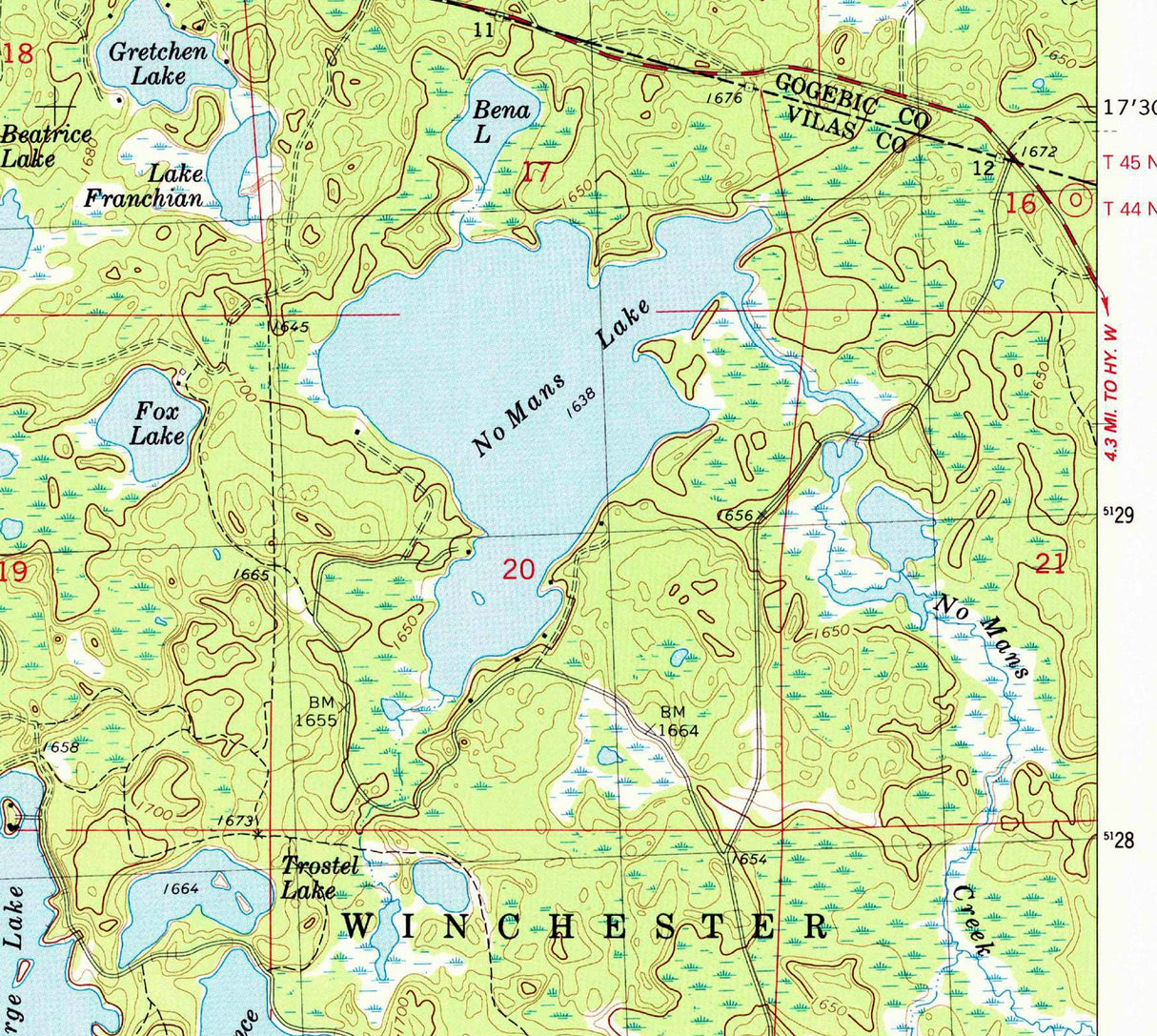 1982 Topo Map of Chaney Lake Michigan Quadrangle