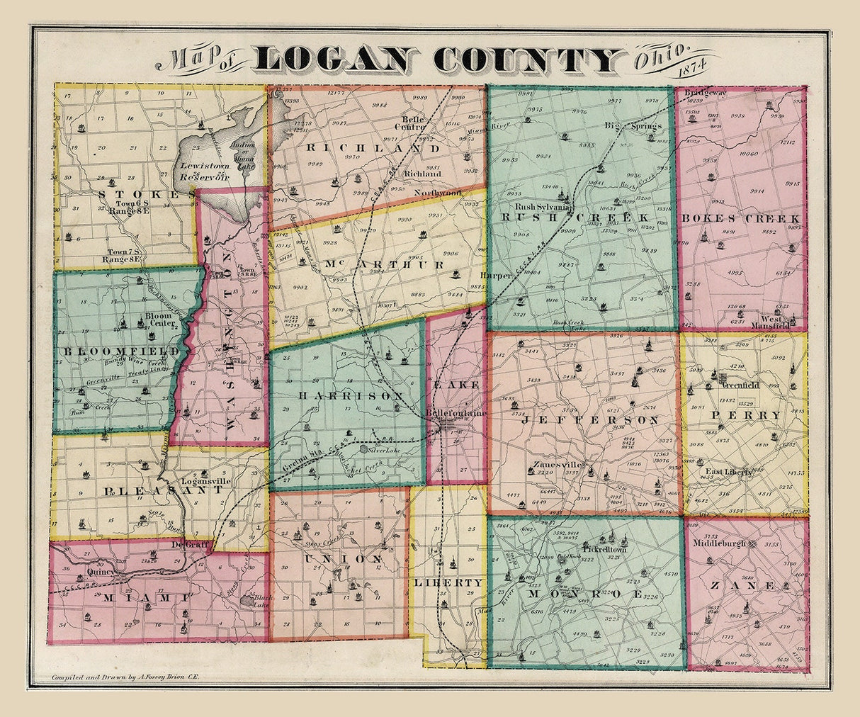 1875 Map of Logan County Ohio