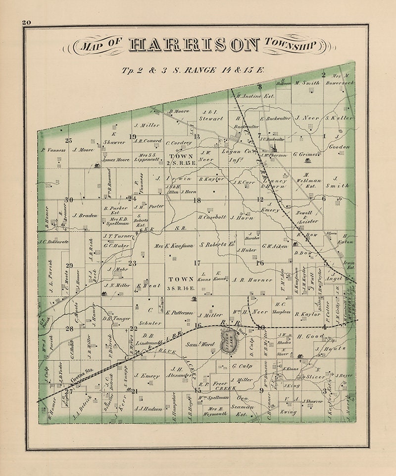 1875 Map of Harrison Township Logan County Ohio