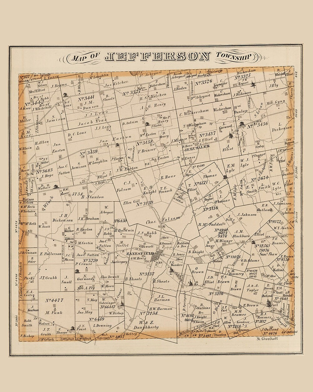 1875 Map of Jefferson Township Logan County Ohio