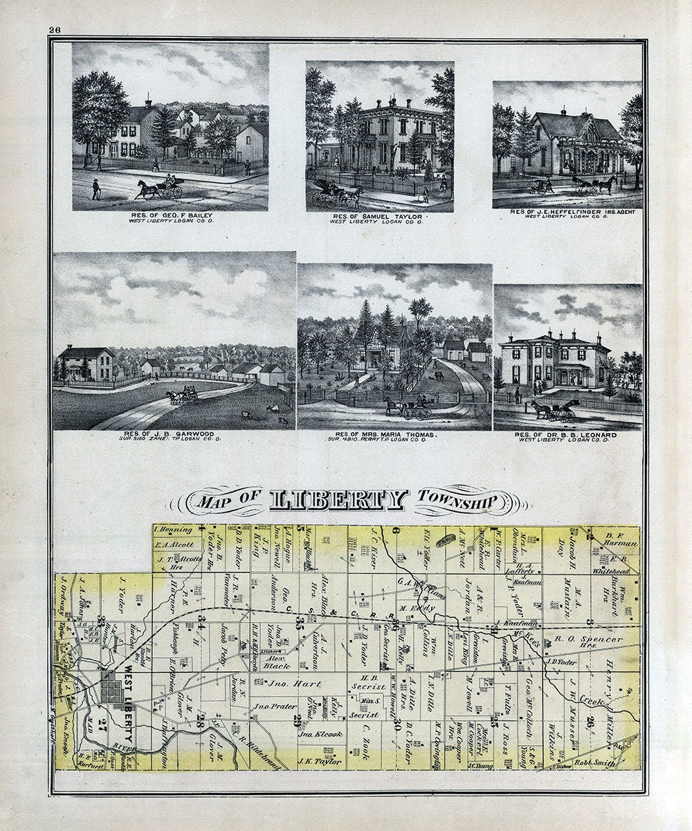 1875 Map of Liberty Township Logan County Ohio