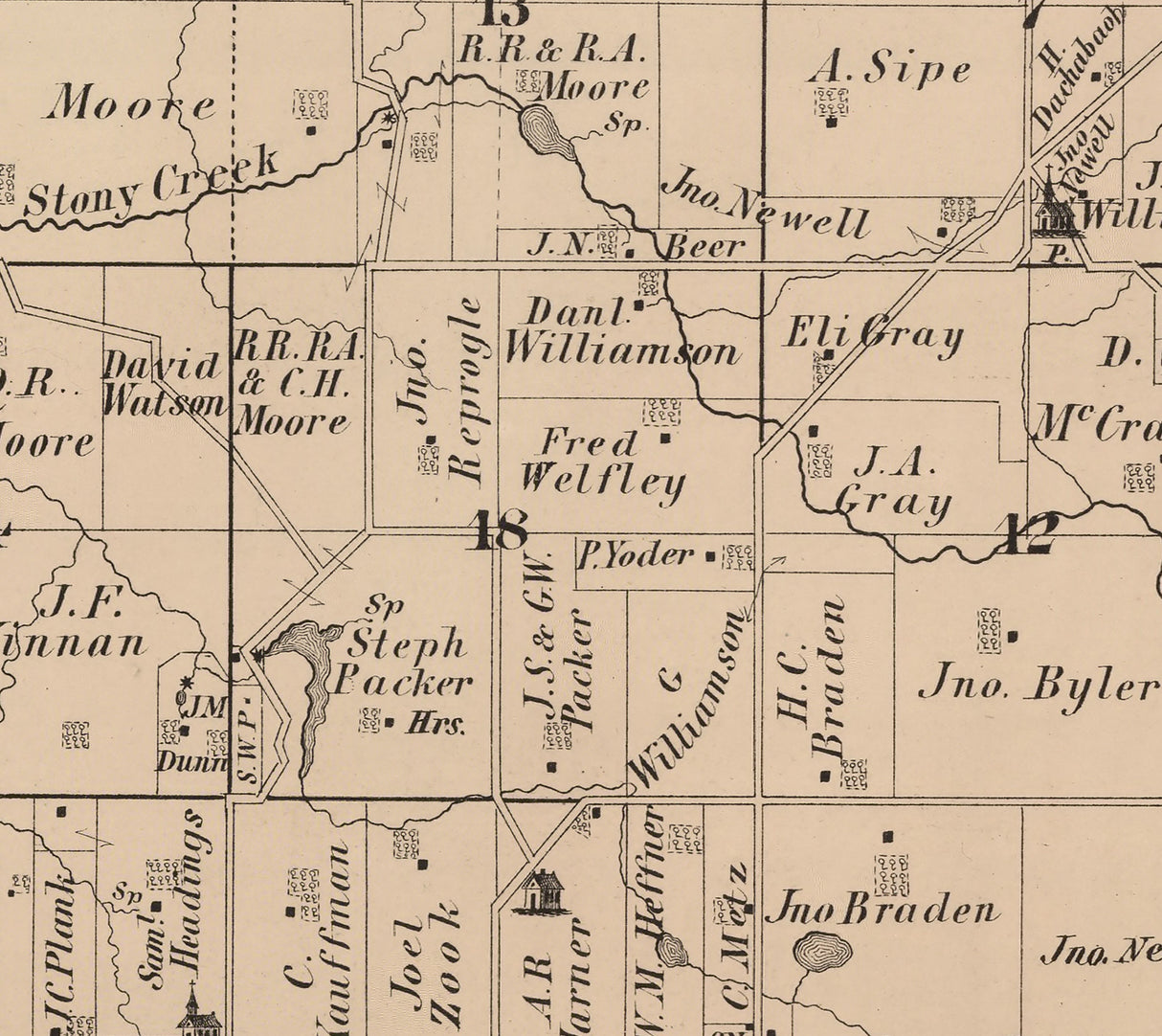 1875 Map of Union Township Logan County Ohio