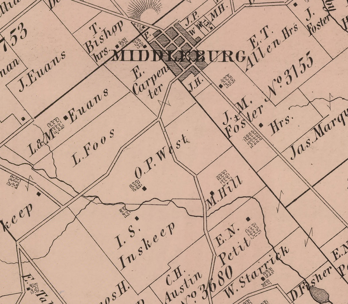 1875 Map of Zane Township Logan County Ohio