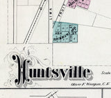 1875 Town Map of De Graff Richland Huntsville Zanesfield Logan County Ohio