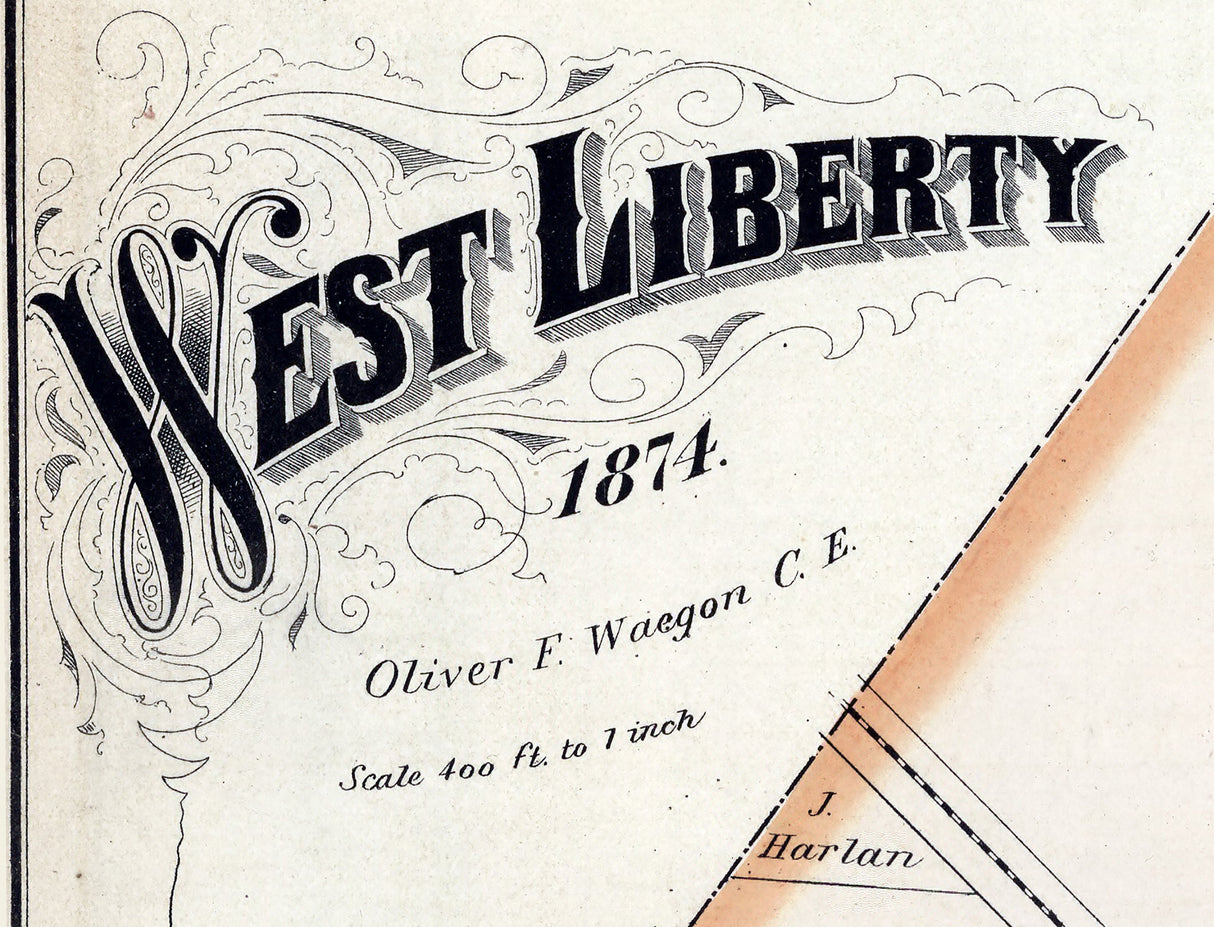 1875 Town Map of West Liberty Logan County Ohio