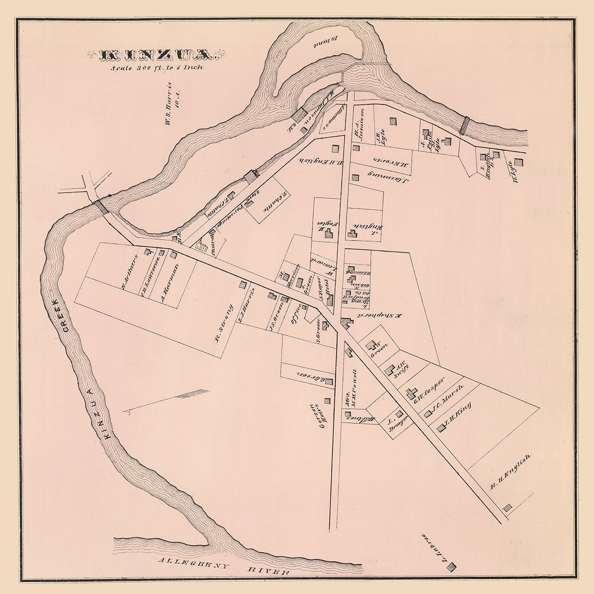 1878 Town Map of Kinzua Warren County Pennsylvania