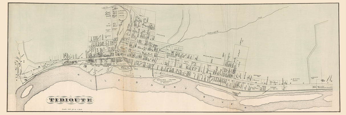 1878 Town Map of Tidioute Warren County Pennsylvania