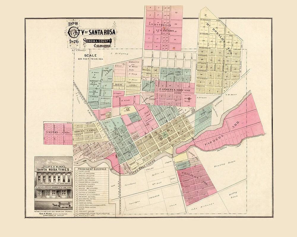 1877 Map of Santa Rosa Sonoma County California