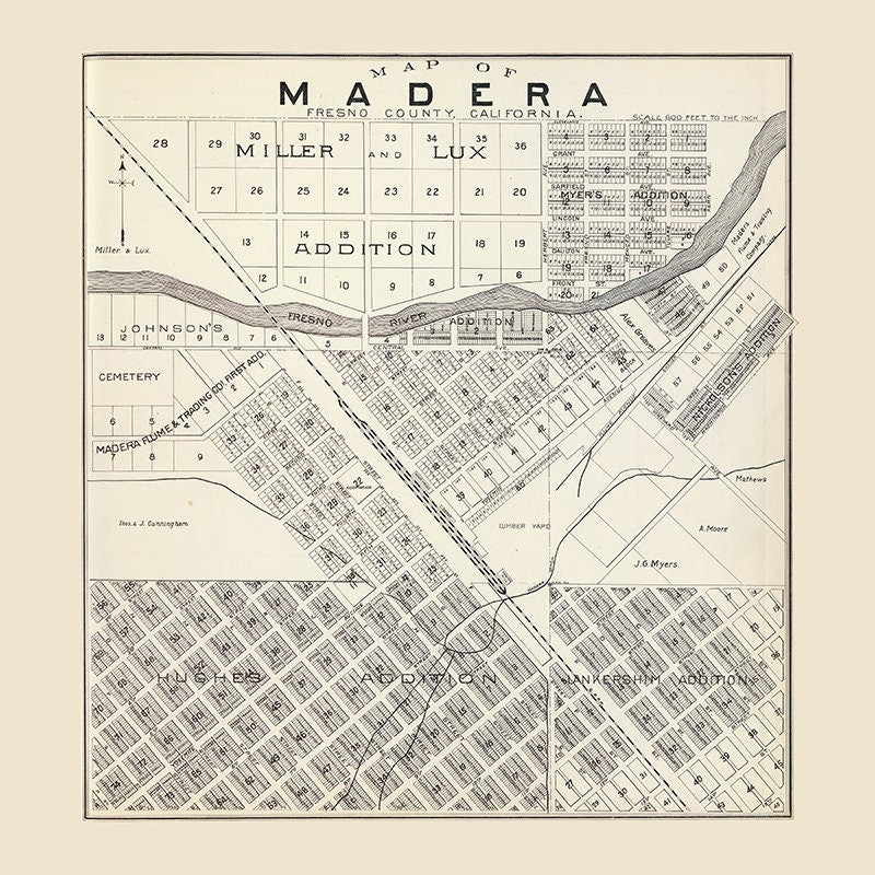 1891 Map of Madera Fresno County California