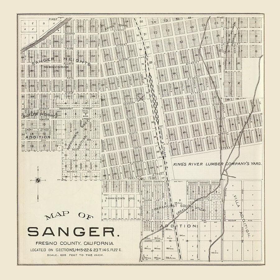 1891 Map of Sanger Fresno County California