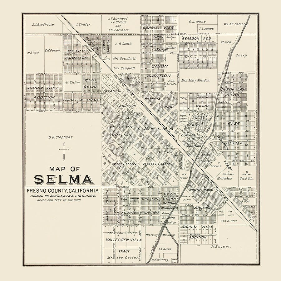 1891 Map of Selma Fresno County California