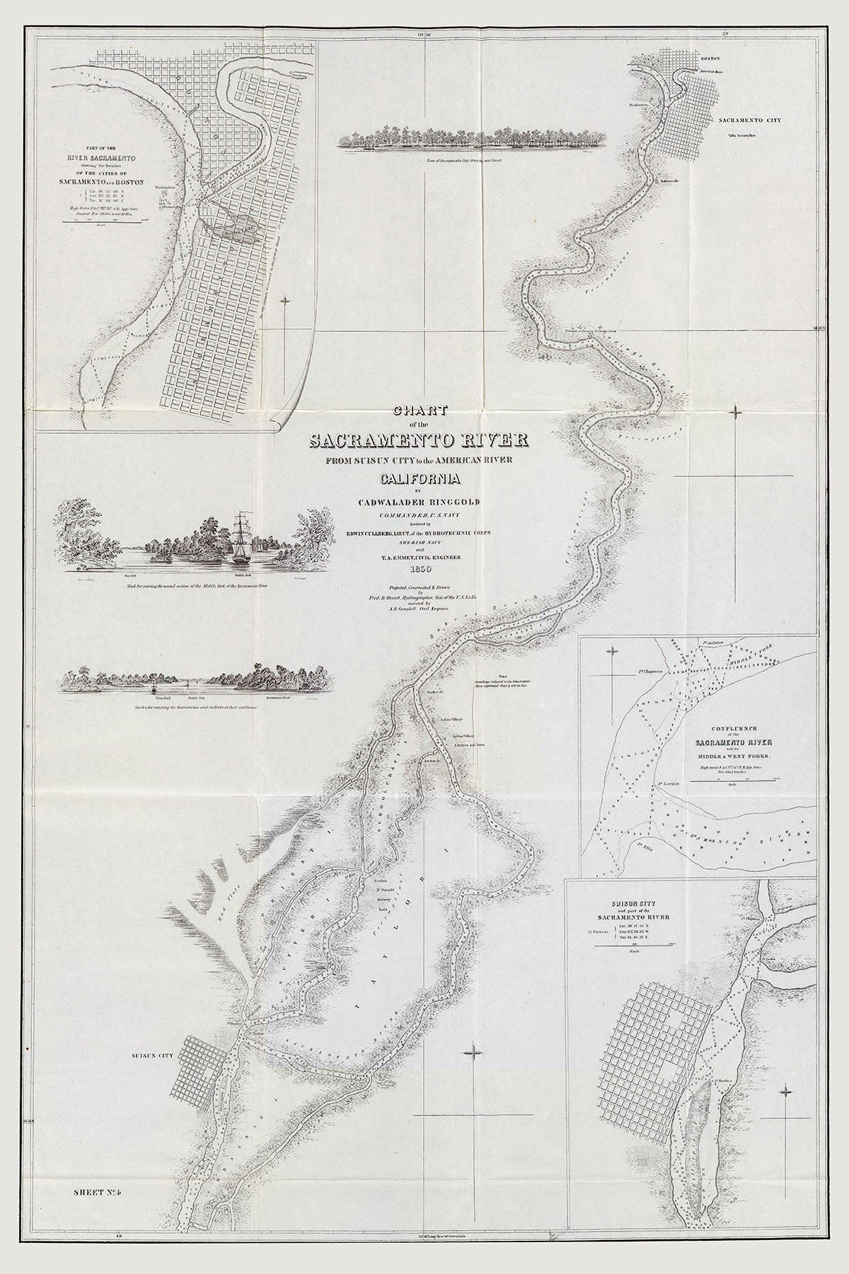 1850 Nautical Chart of the Sacramento River California