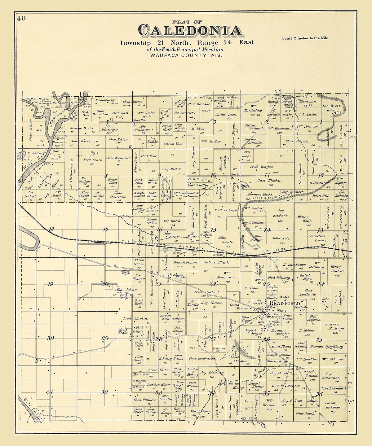 1889 Map of Caledonia Township Waupaca County Wisconsin