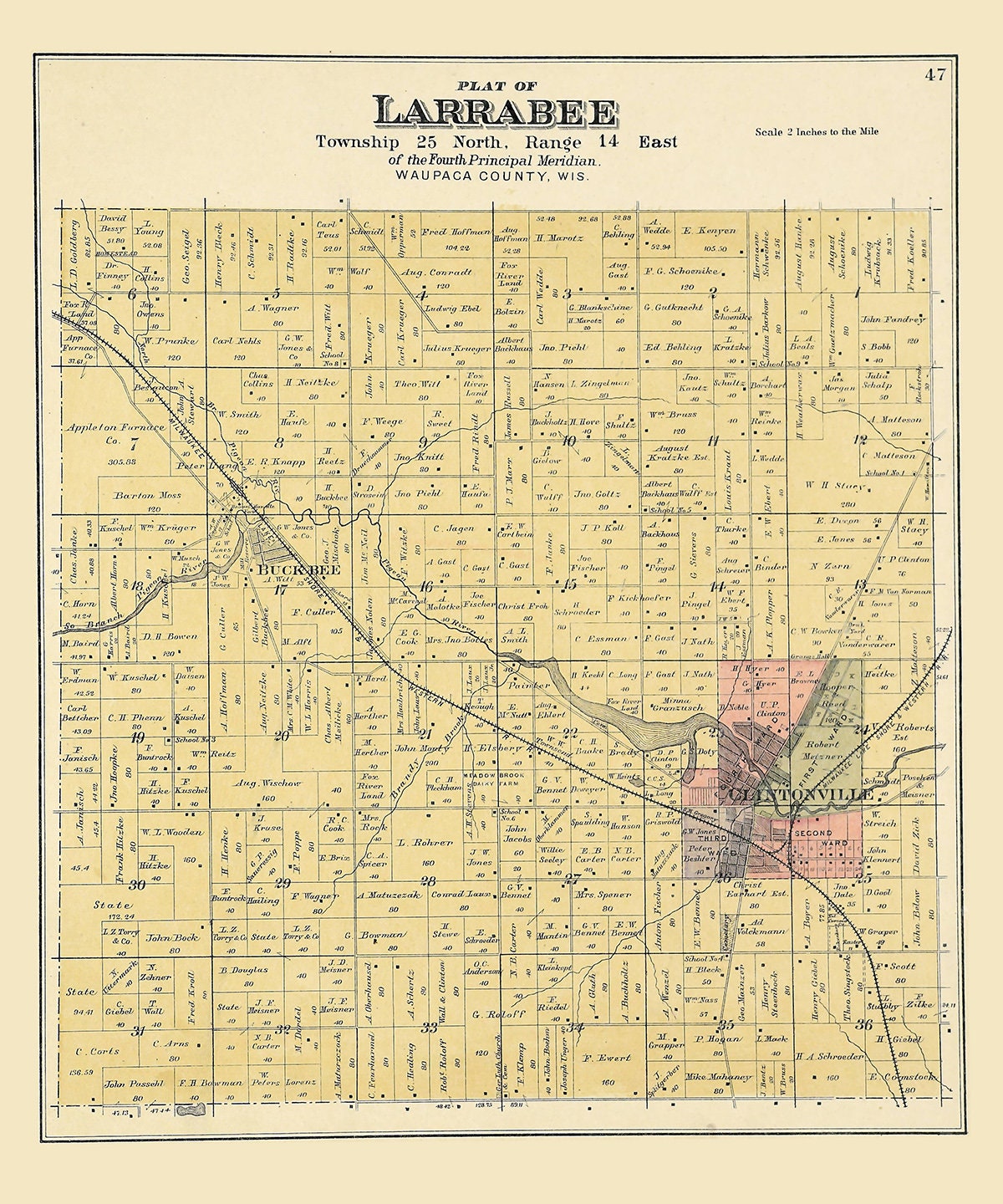 1889 Map of Larrabee Township Waupaca County Wisconsin