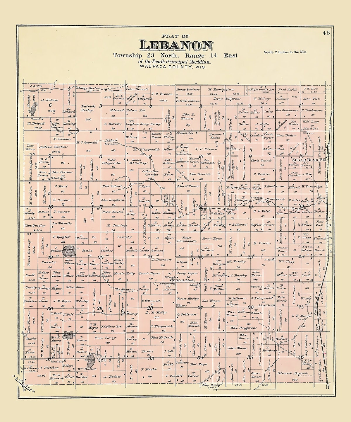 1889 Map of Lebanon Township Waupaca County Wisconsin