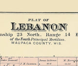 1889 Map of Lebanon Township Waupaca County Wisconsin