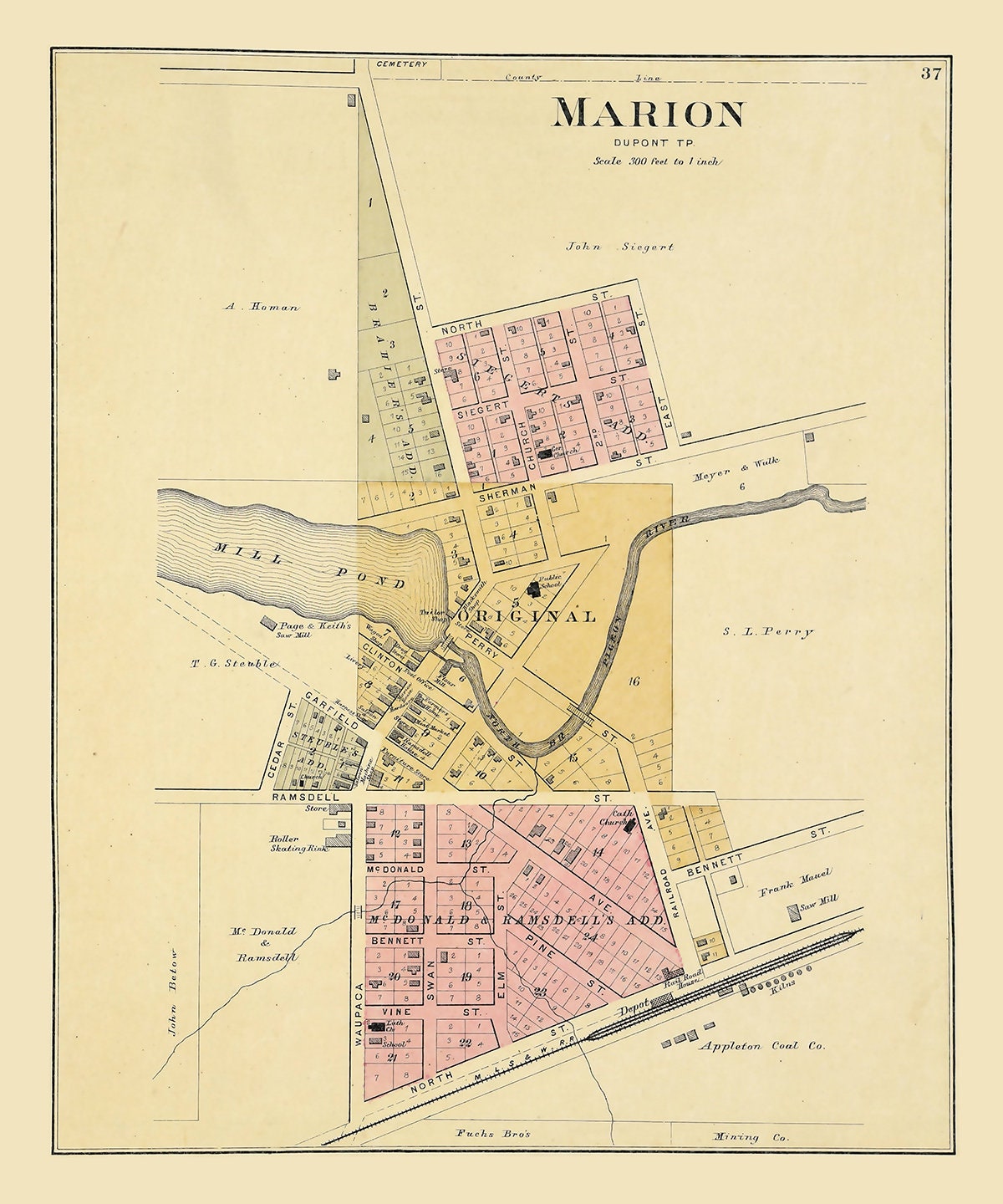 1889 Town Map of Marion Waupaca County Wisconsin