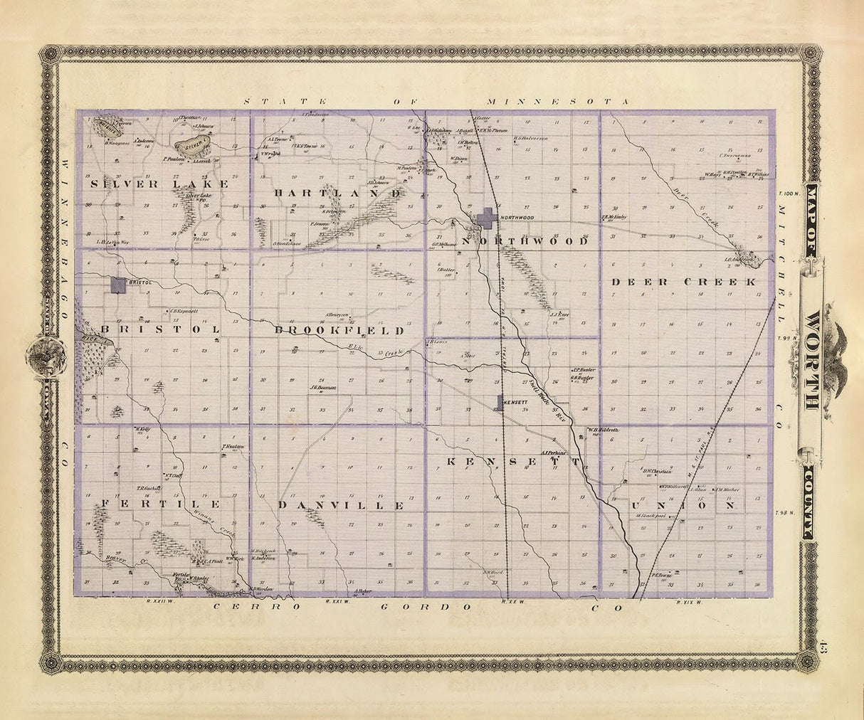 1875 Map of Worth County Iowa