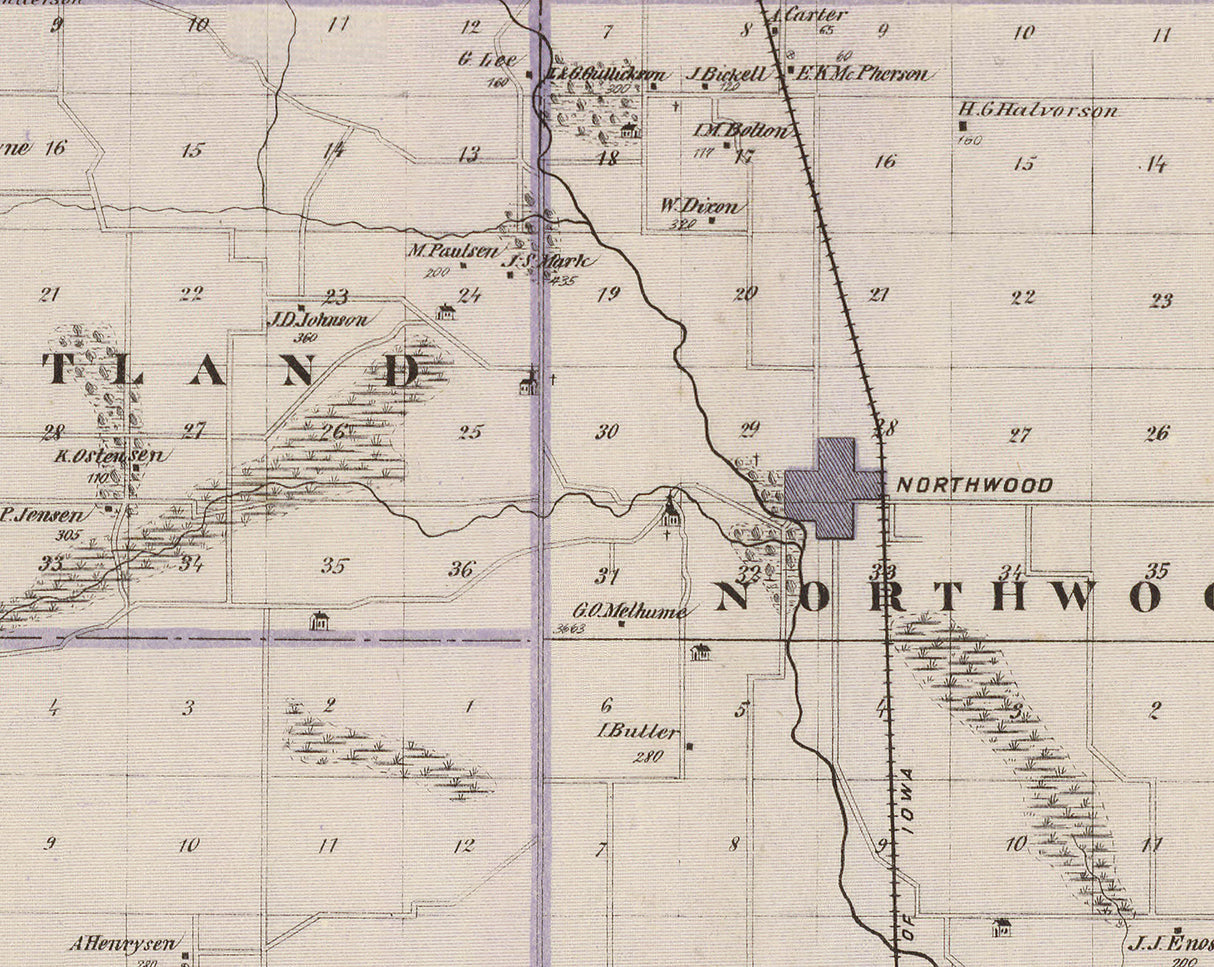 1875 Map of Worth County Iowa