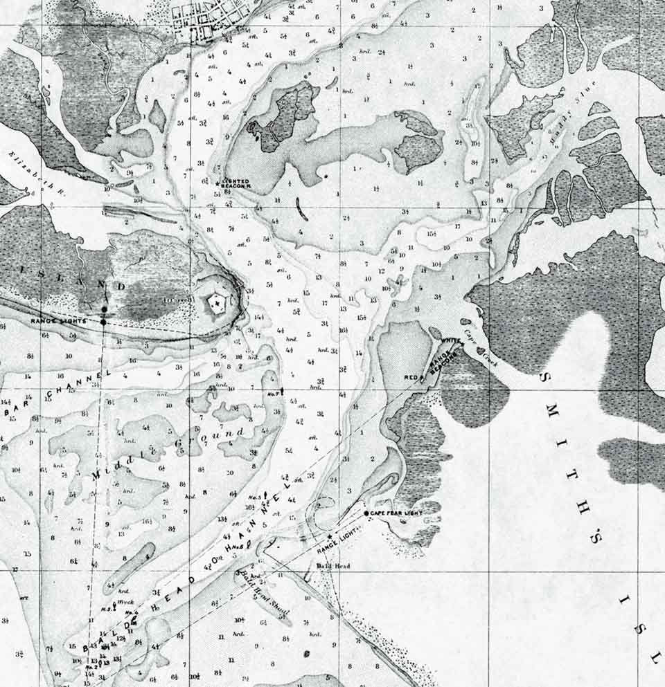 1866 Nautical Map of Cape Fear River North Carolina