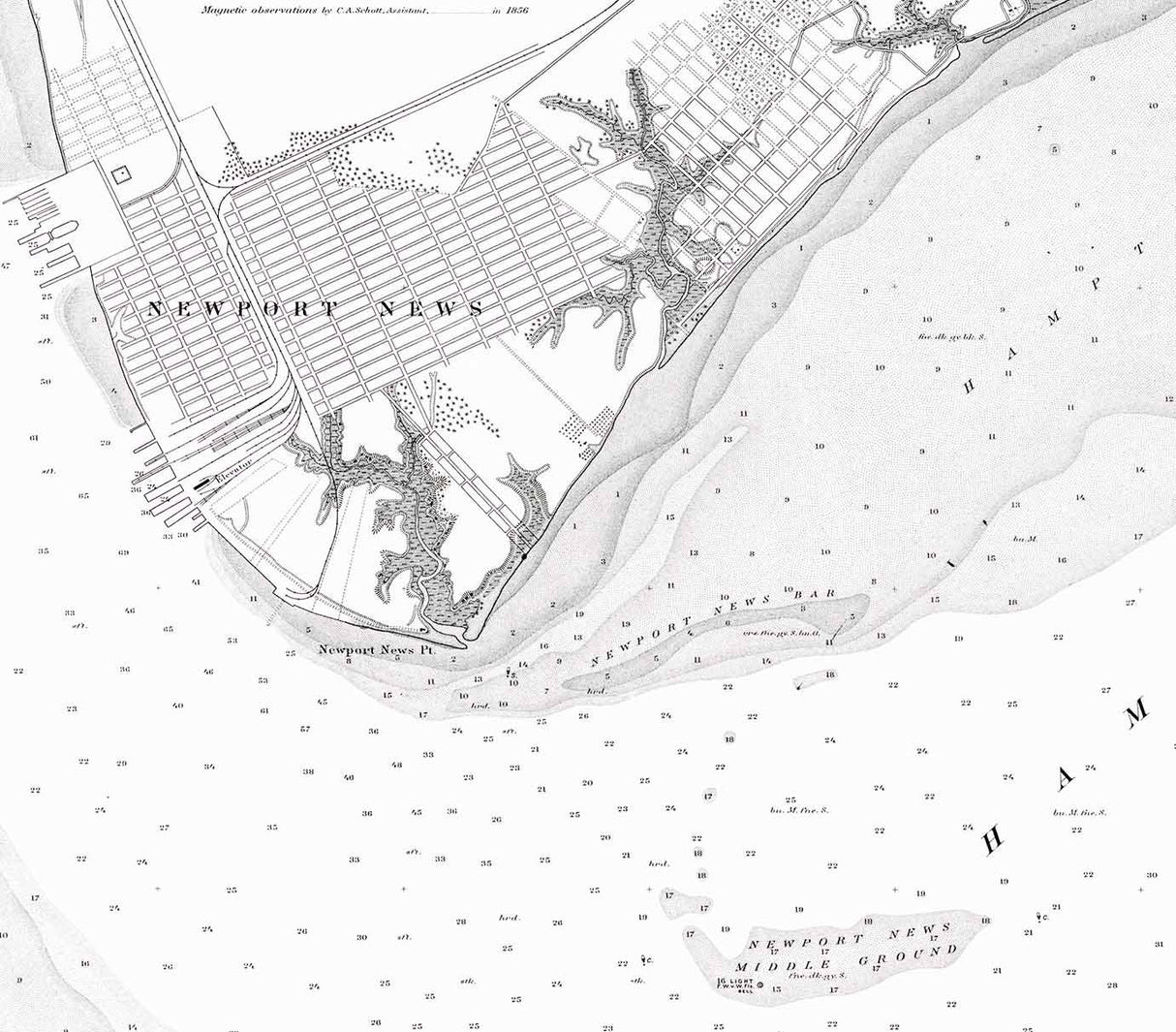 1894 Nautical Map of Hampton Roads Virginia