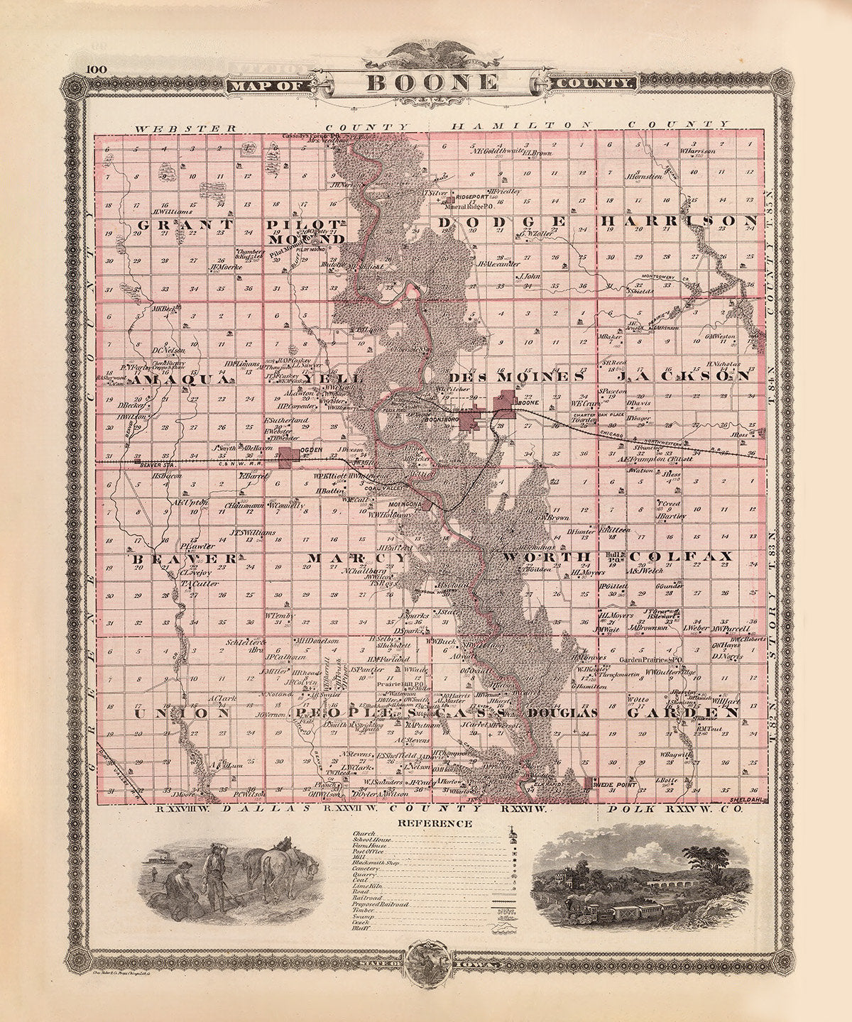 1875 Map of Boone County Iowa