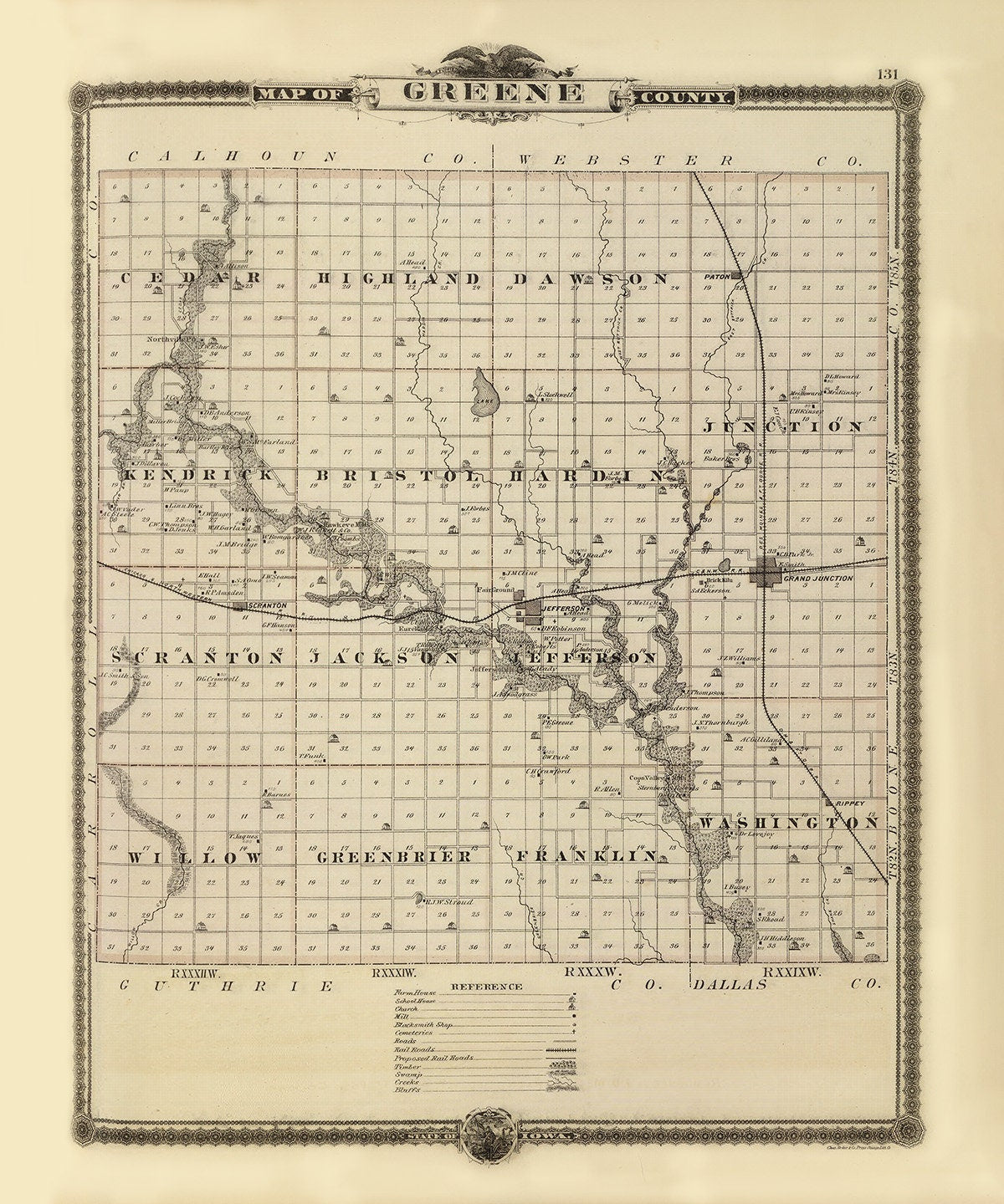 1875 Map of Greene County Iowa