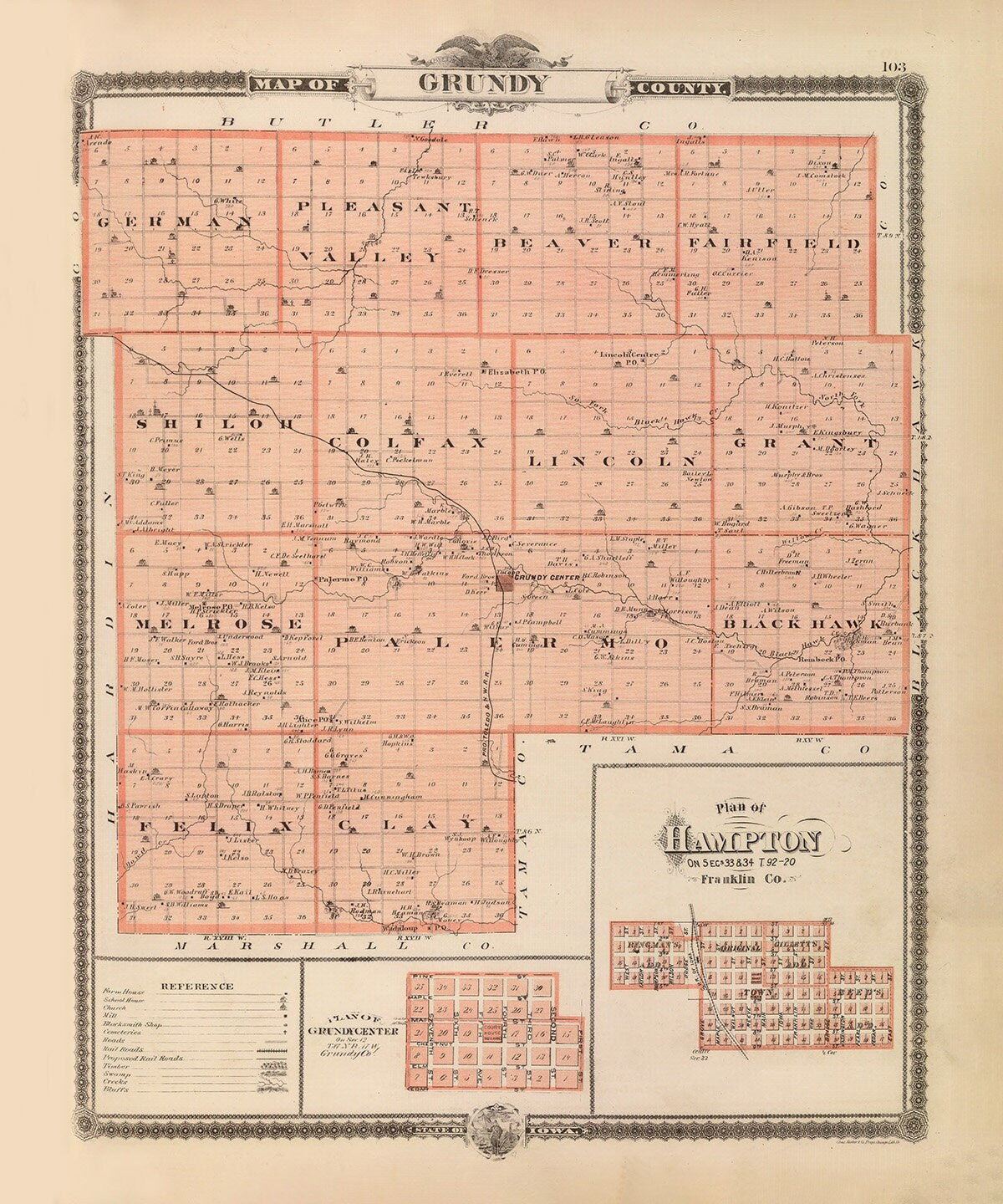 1875 Map of Grundy County Iowa