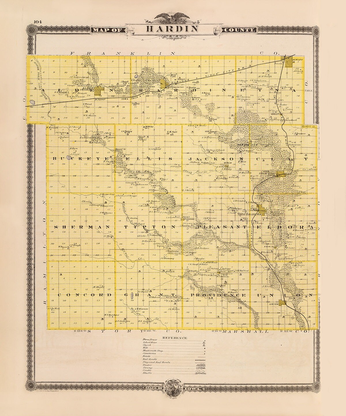 1875 Map of Hardin County Iowa