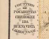 1875 Map of Pocahontas Cherokee Ida Buena Vista Calhoun and Sac County Iowa