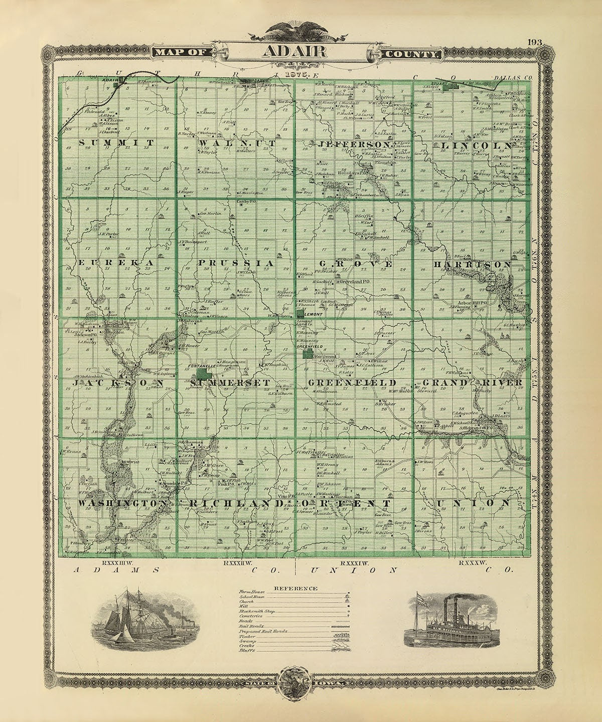 1875 Map of Adair County Iowa