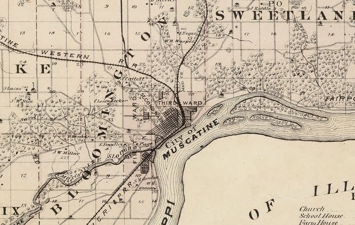 1875 Map of Muscatine County Iowa