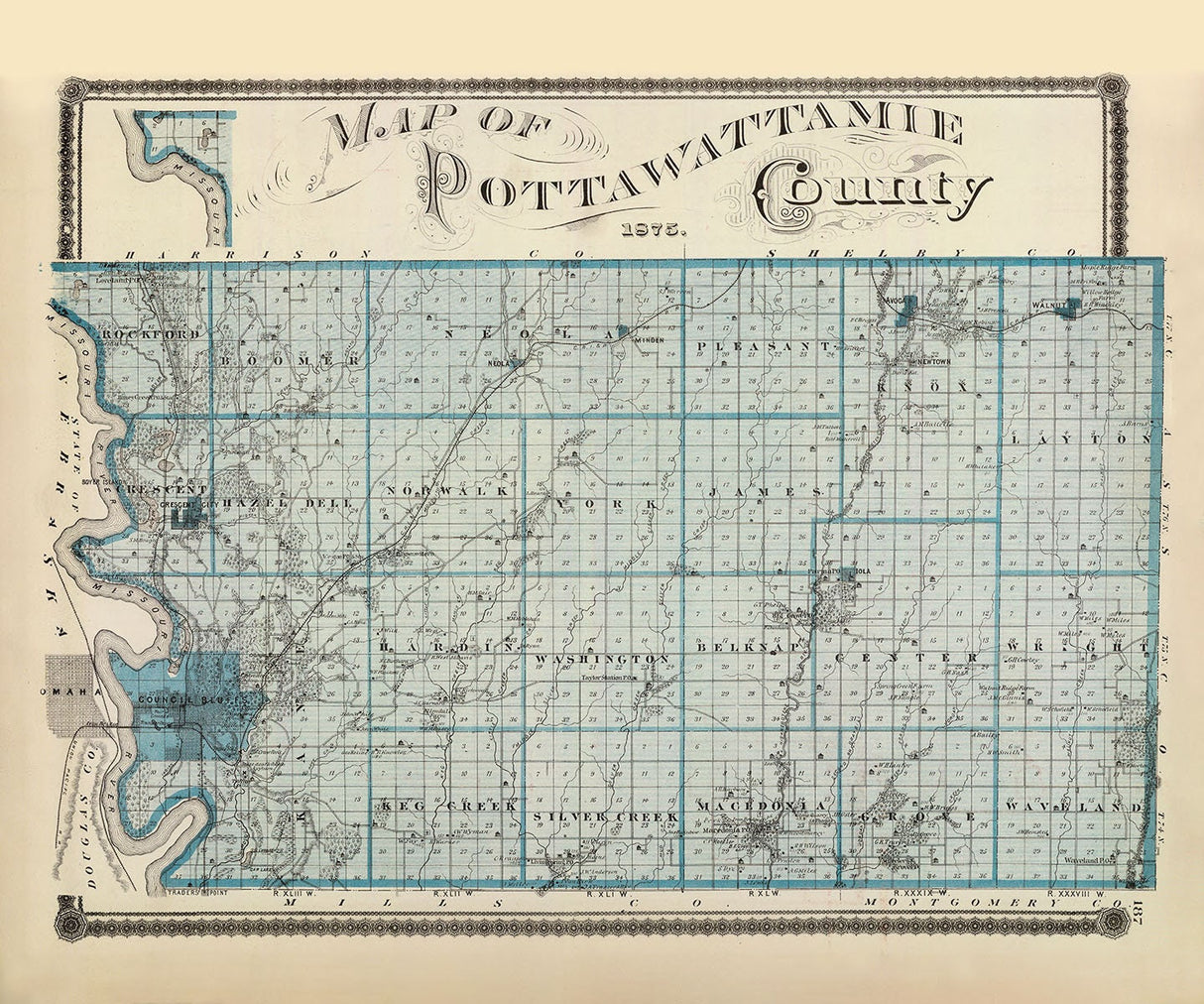 1875 Map of Pottawattamie County Iowa