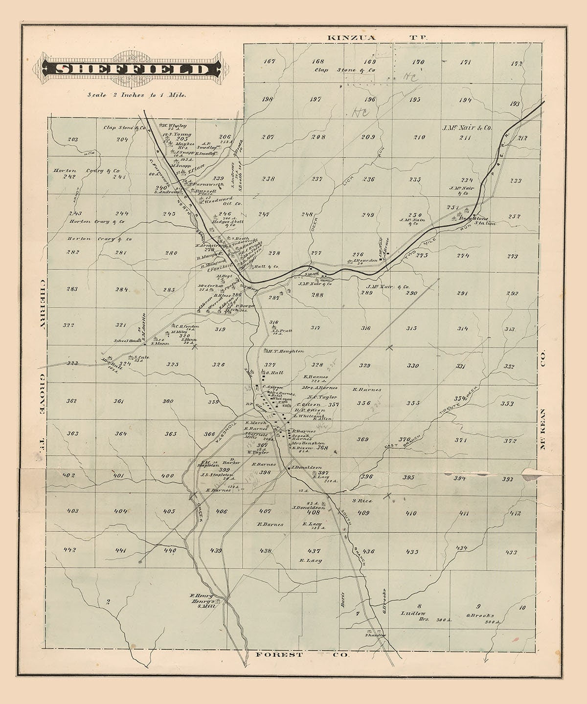 1878 Map of Sheffield Township Warren County Pennsylvania