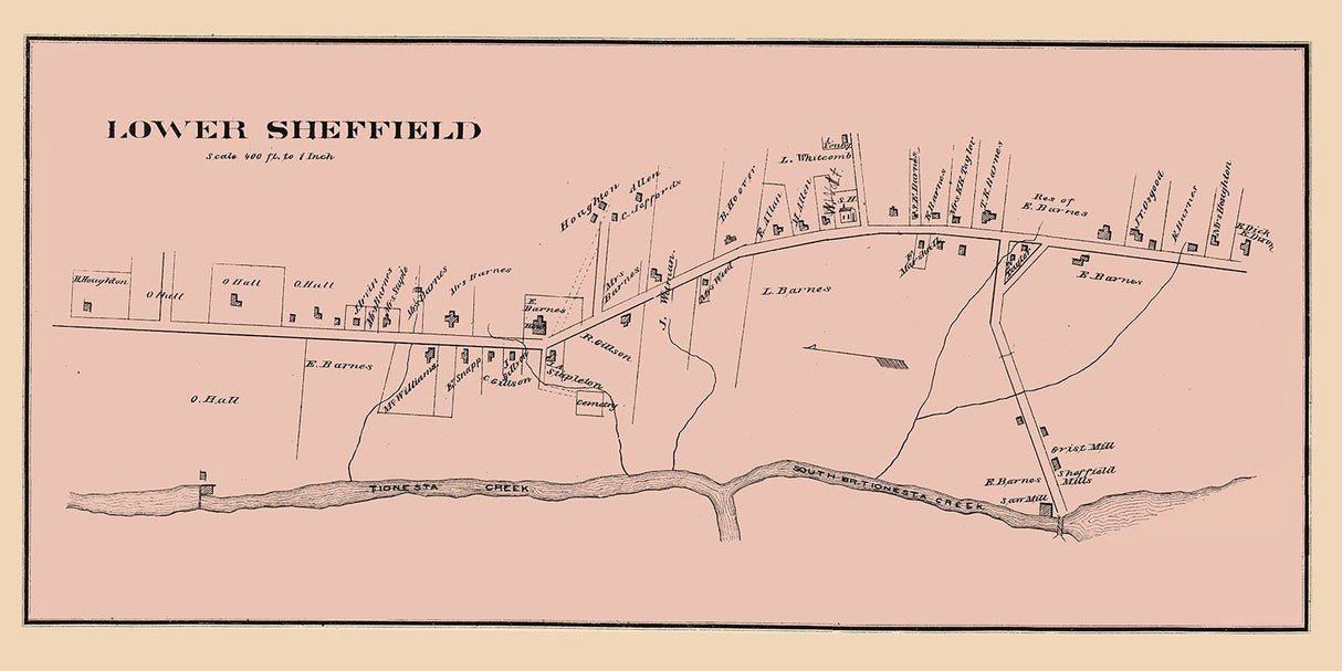 1878 Town Map of Lower Sheffield Warren County Pennsylvania