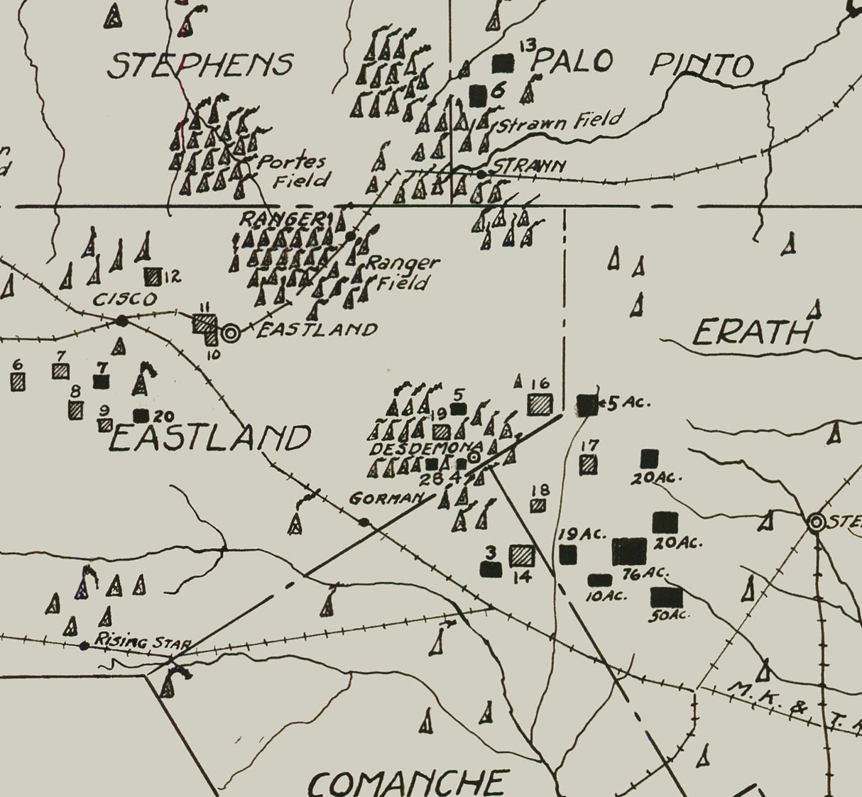 1919 Map of Oklahoma and Texas Petroleum Leases