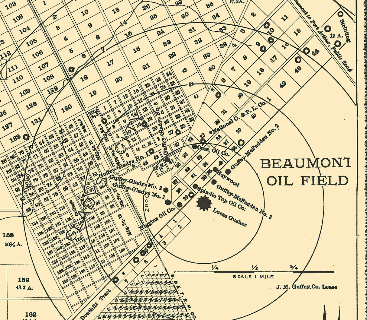 1901 Map of Jefferson County Texas Beaumont Oil Field