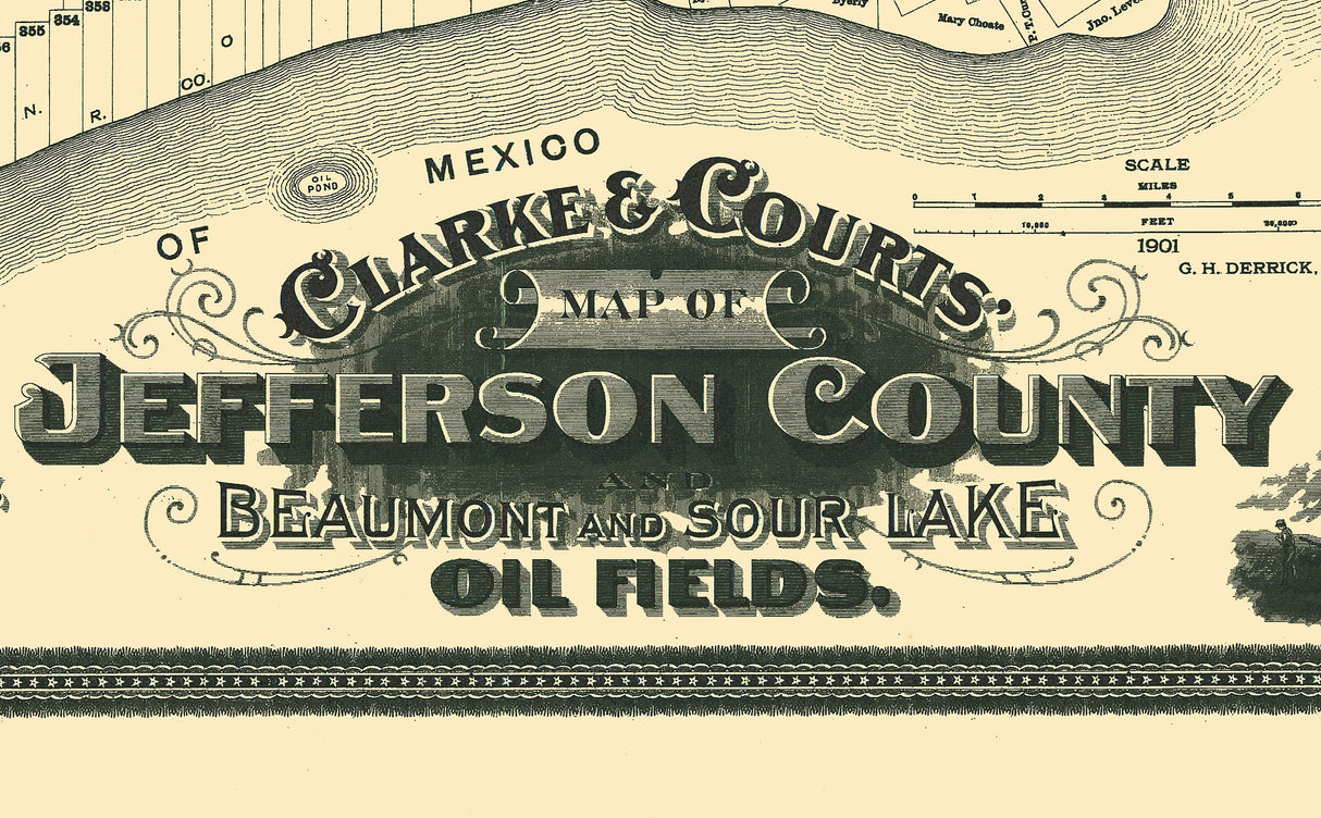 1901 Map of Jefferson County Texas Beaumont Oil Field