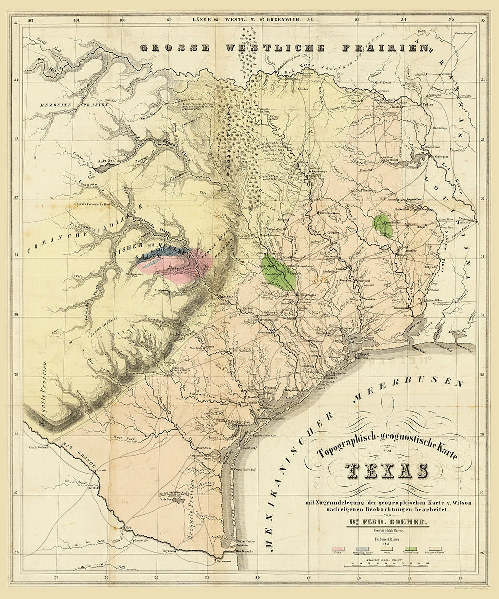 1849 Map of Texas Geography