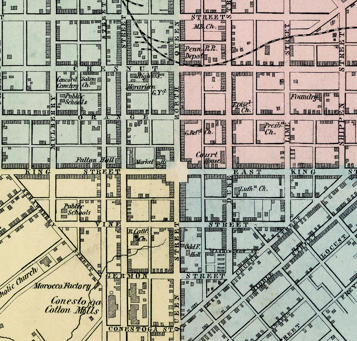 1864 Map of Lancaster Lancaster County Pennsylvania