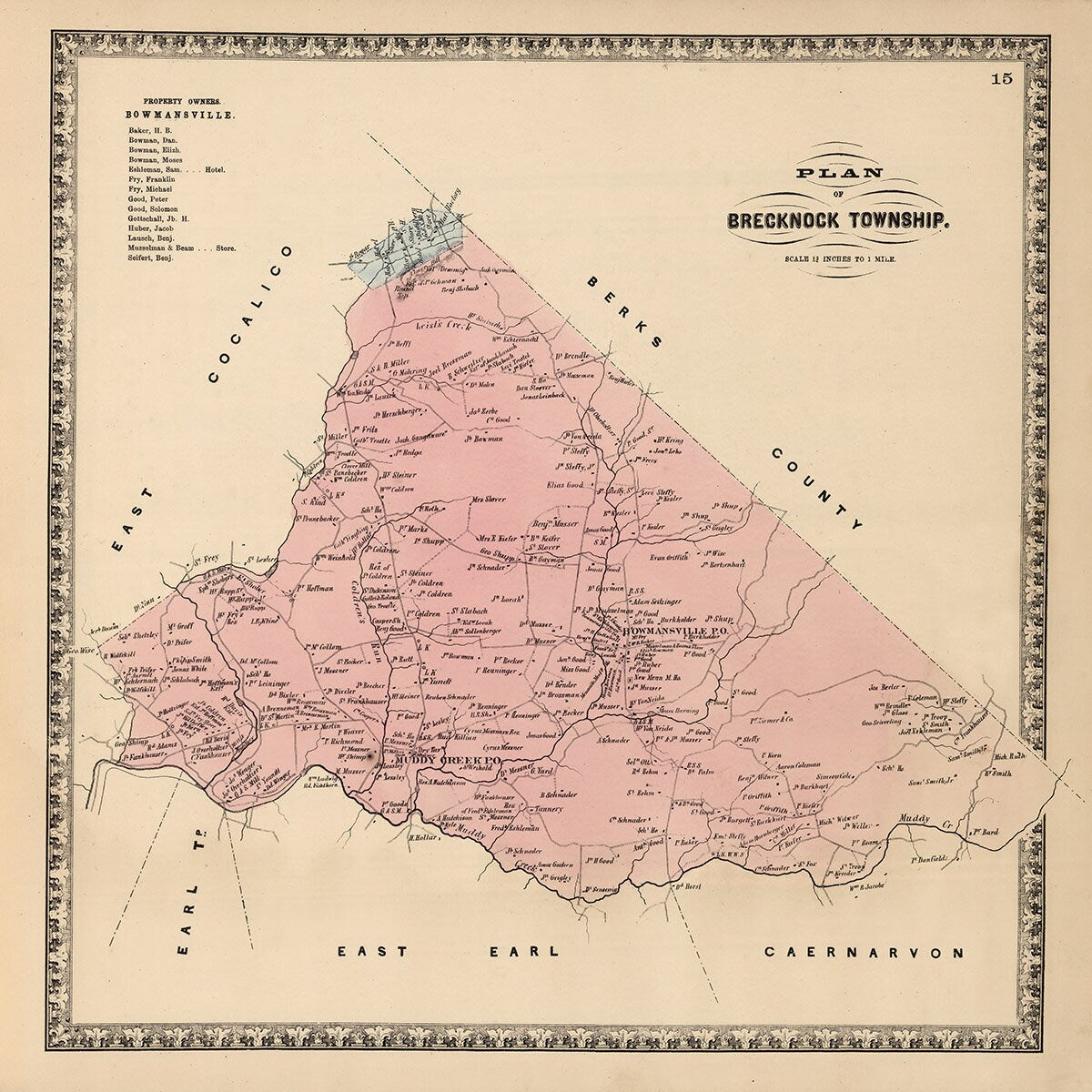 1864 Map of Brecknock Township Lancaster County Pennsylvania