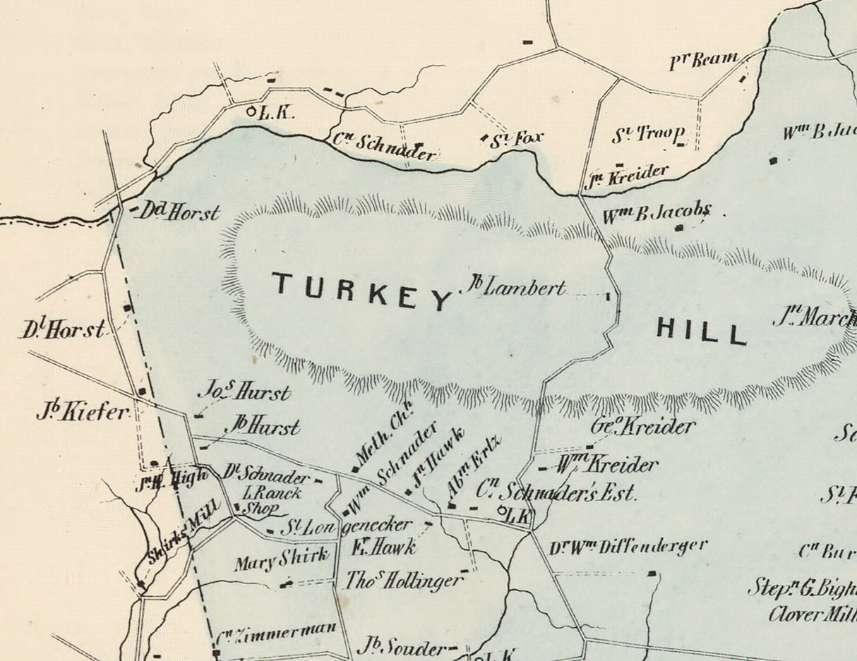 1864 Map of Caernarvon Township Lancaster County Pennsylvania