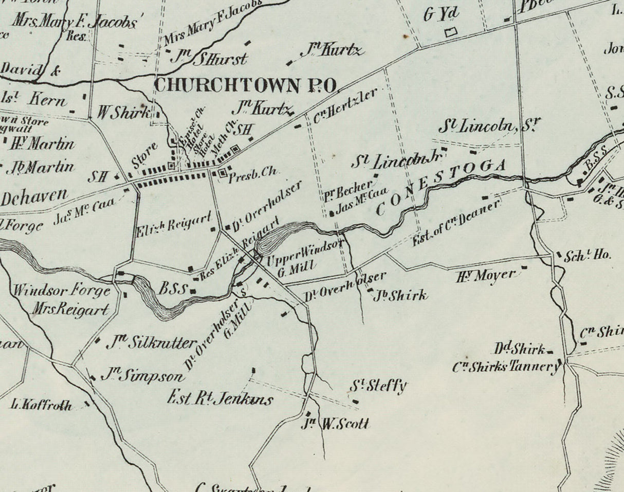 1864 Map of Caernarvon Township Lancaster County Pennsylvania