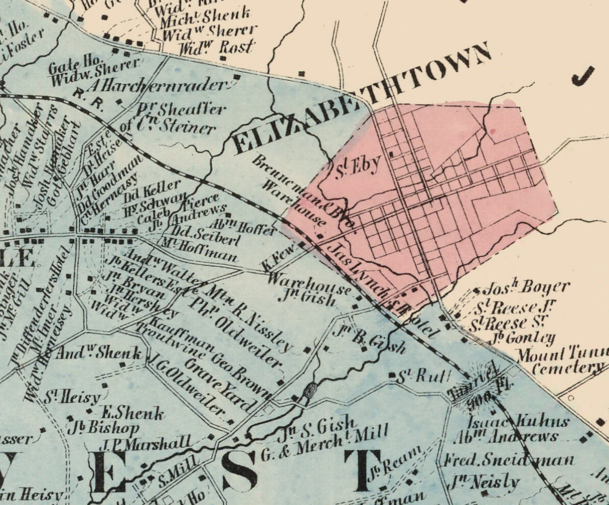 1864 Map of Conoy and West Donegal Township Lancaster County Pennsylvania