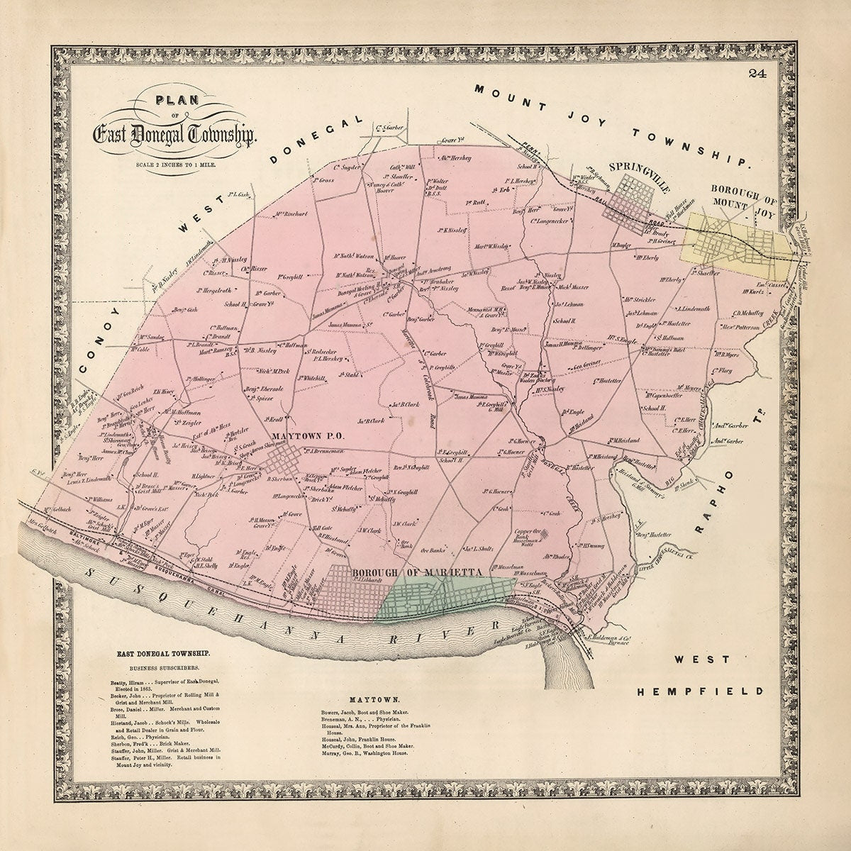 1864 Map of East Donegal Township Lancaster County Pennsylvania