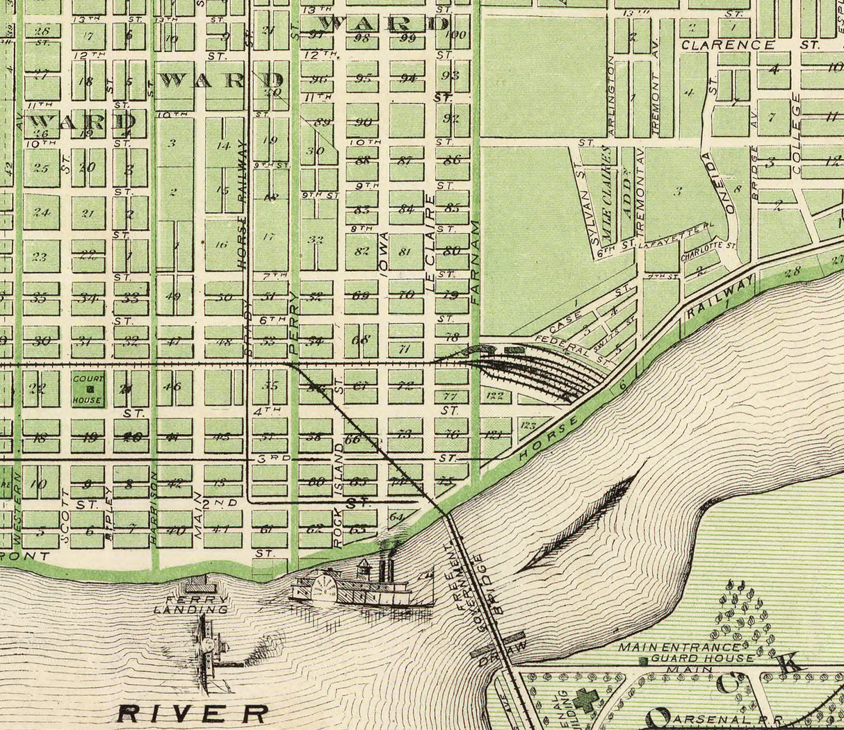 1875 Map of Davenport Scott County Iowa