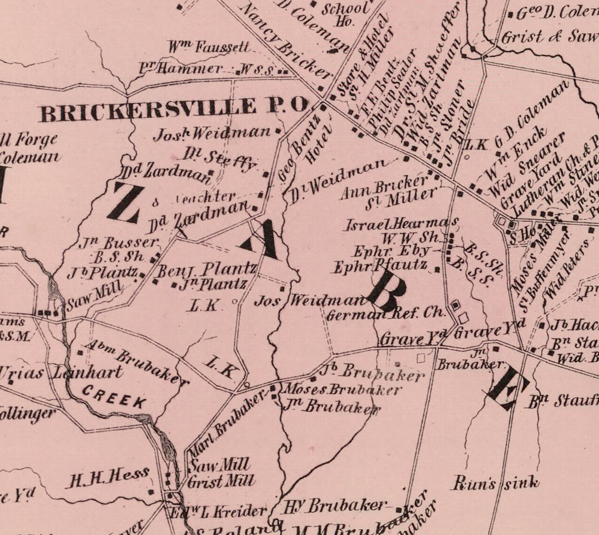 1864 Map of Elizabeth and Clay Township Lancaster County Pennsylvania
